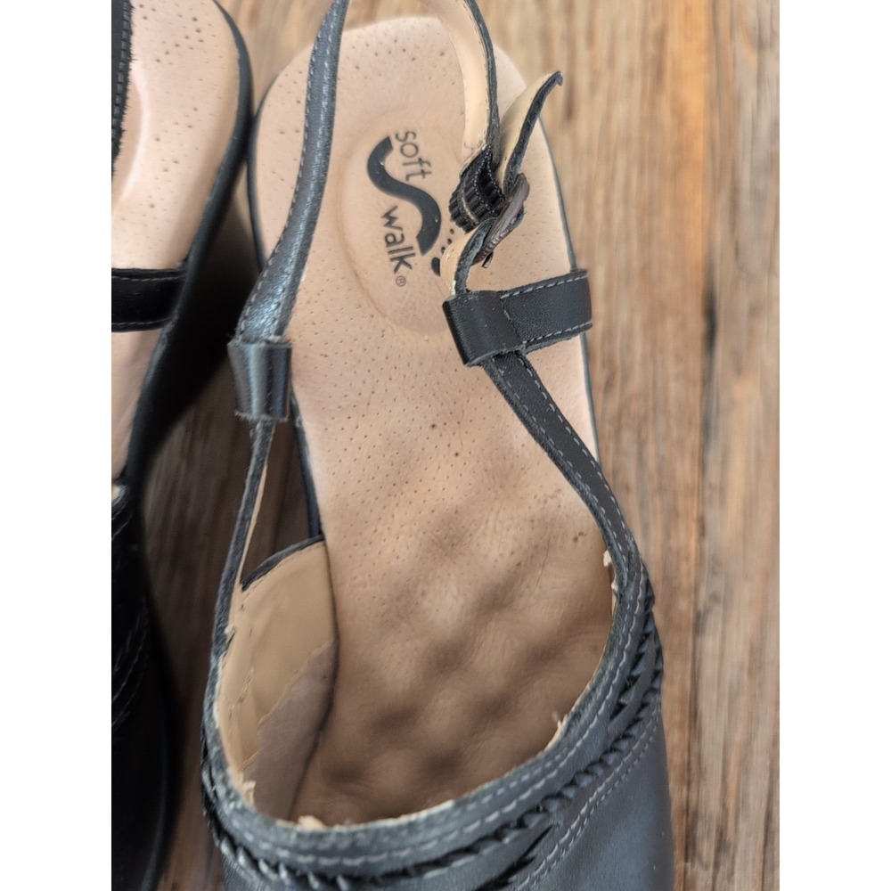 Soft Walk Womens Black Leather Mules Slingback Platform Sandals Shoes 10 - Picture 4 of 16